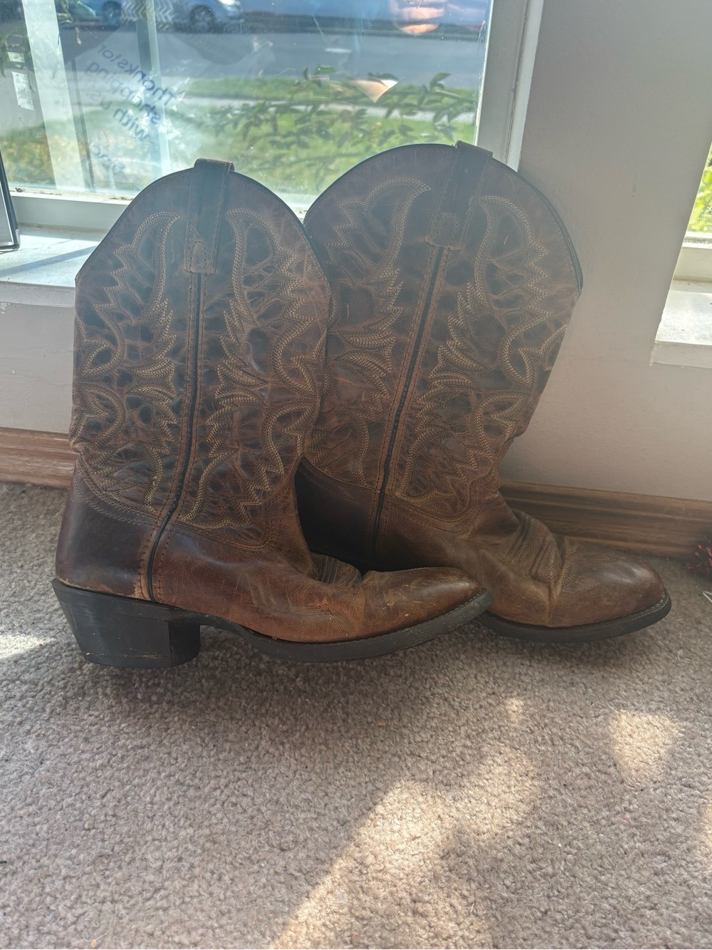 Laredo Men’s 7.5D Brown Leather Cowboy Boots Distressed Western